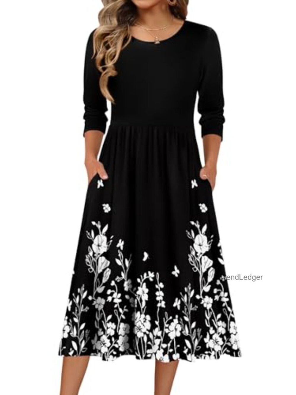 Women's Midi Dress 3/4 Sleeve A-Line Casual Summer Fall